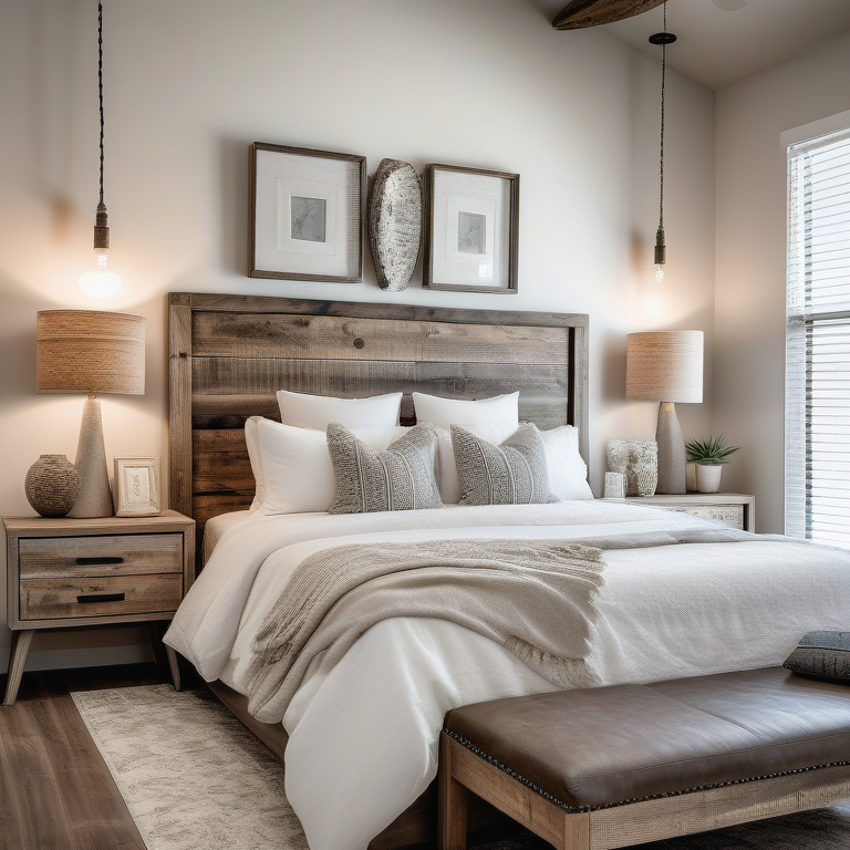Modern bedroom with stylish contrasting nightstands, lamps, and select decor.