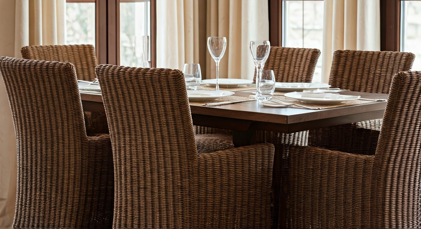 Dining area with wicker chairs