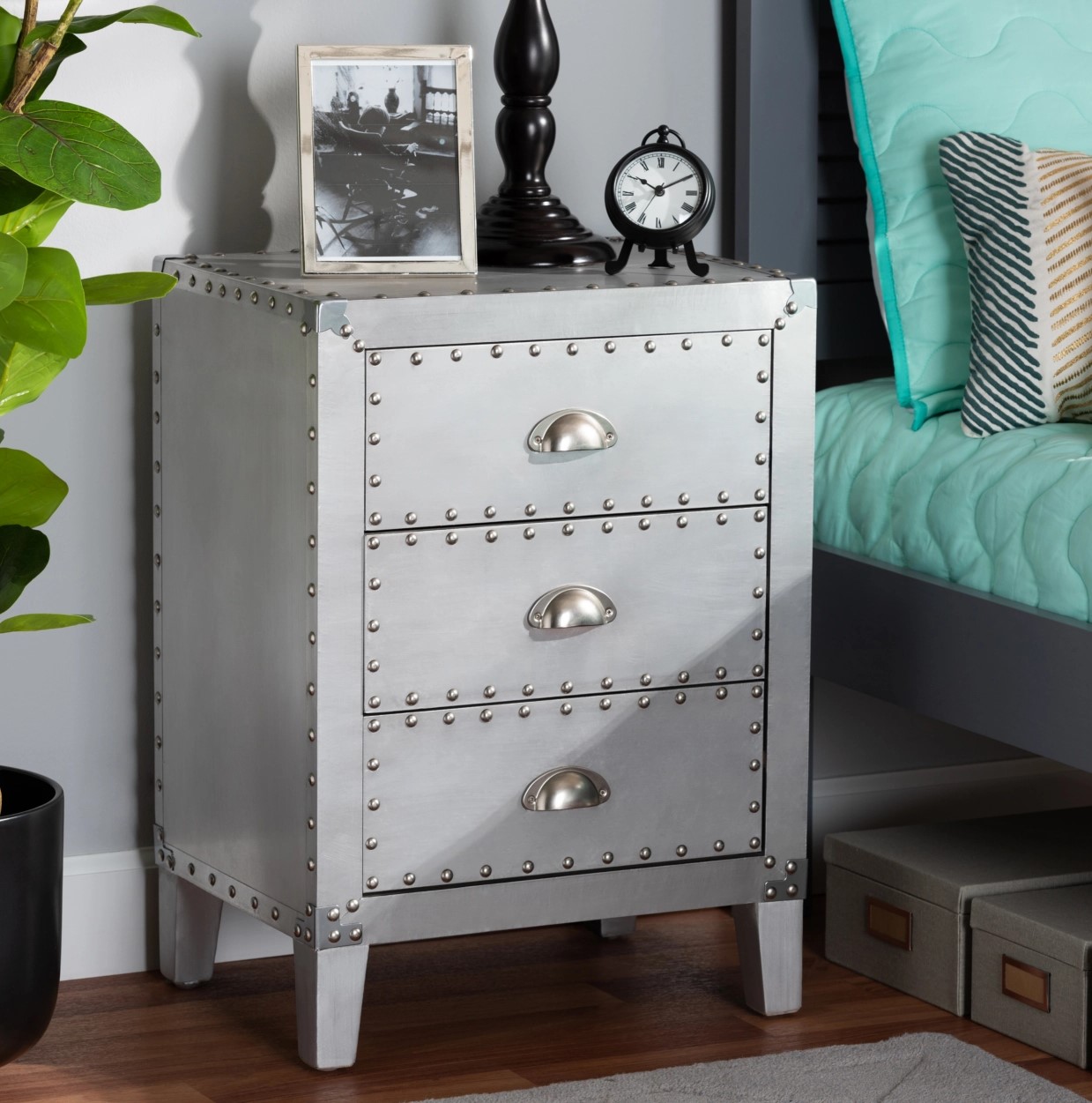 Baxton Studio Claude Metal 3-Drawer Nightstand