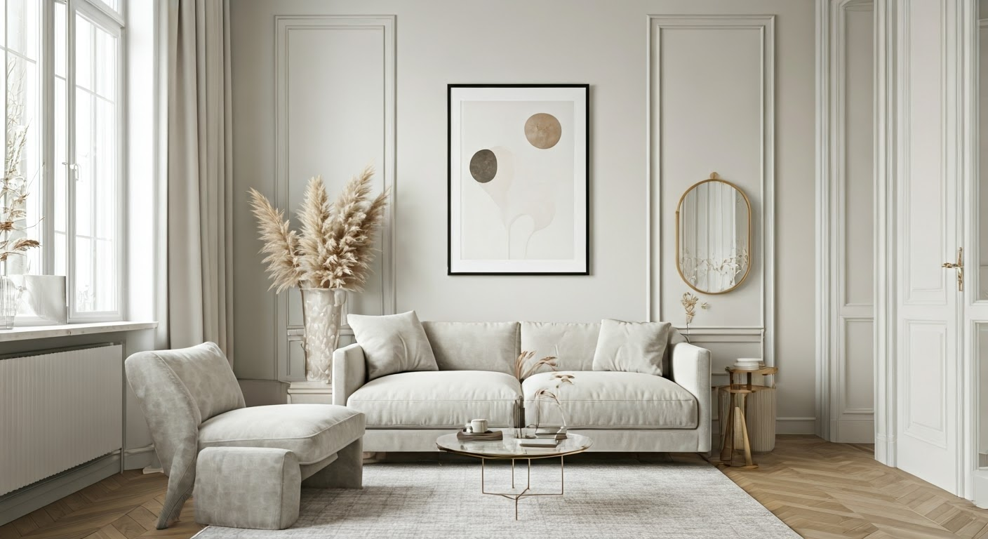 Bright room with mirrors and lighting