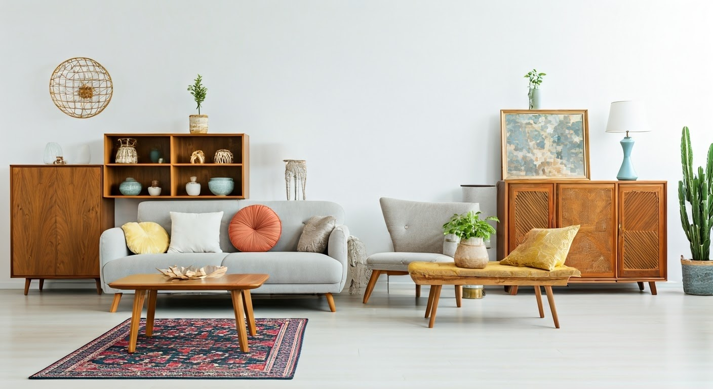 Diverse furniture styles in a living room