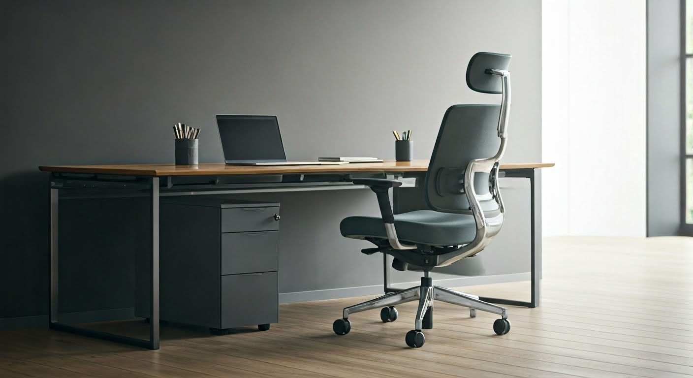 Ergonomic office chair and desk setup