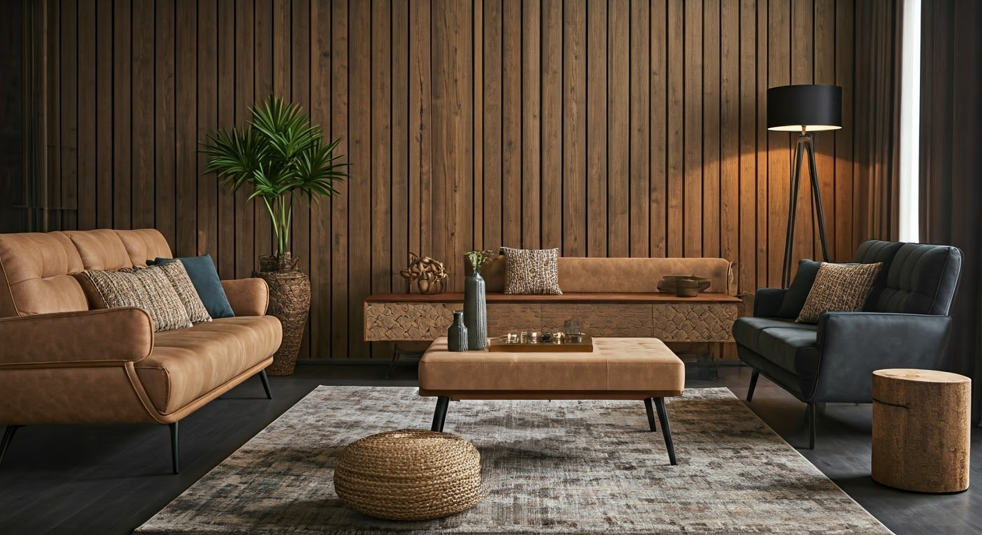 Stylish living room with diverse furniture