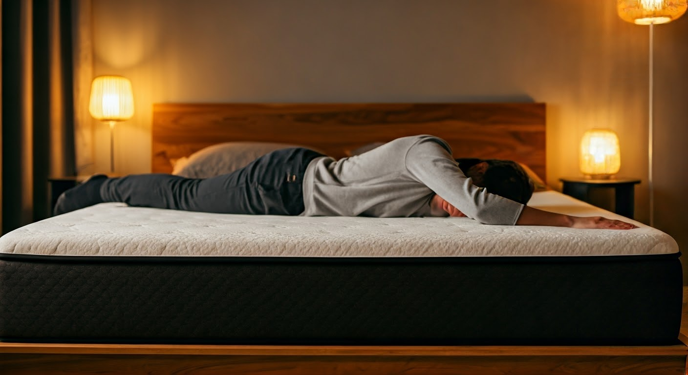 Person testing mattress sleep positions