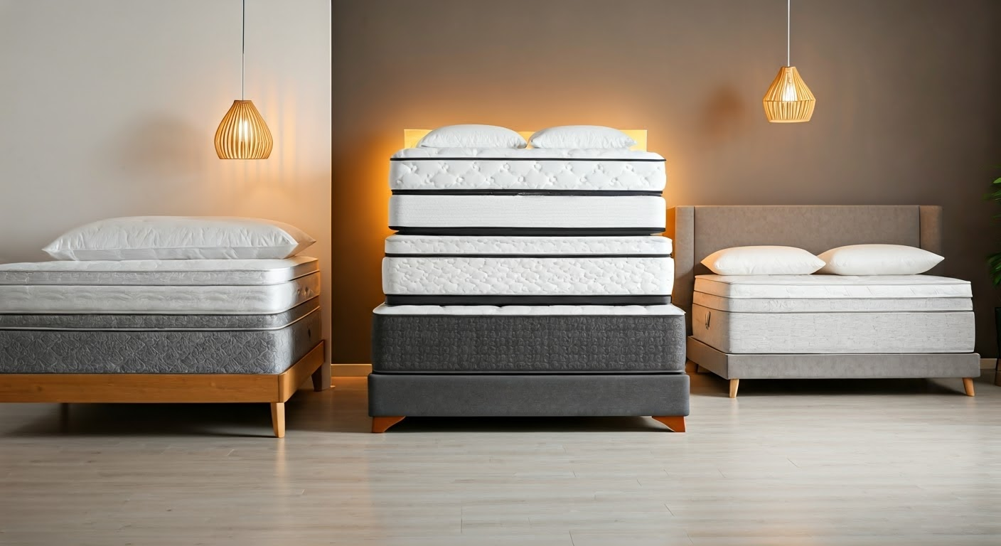 Various mattresses in a stylish bedroom