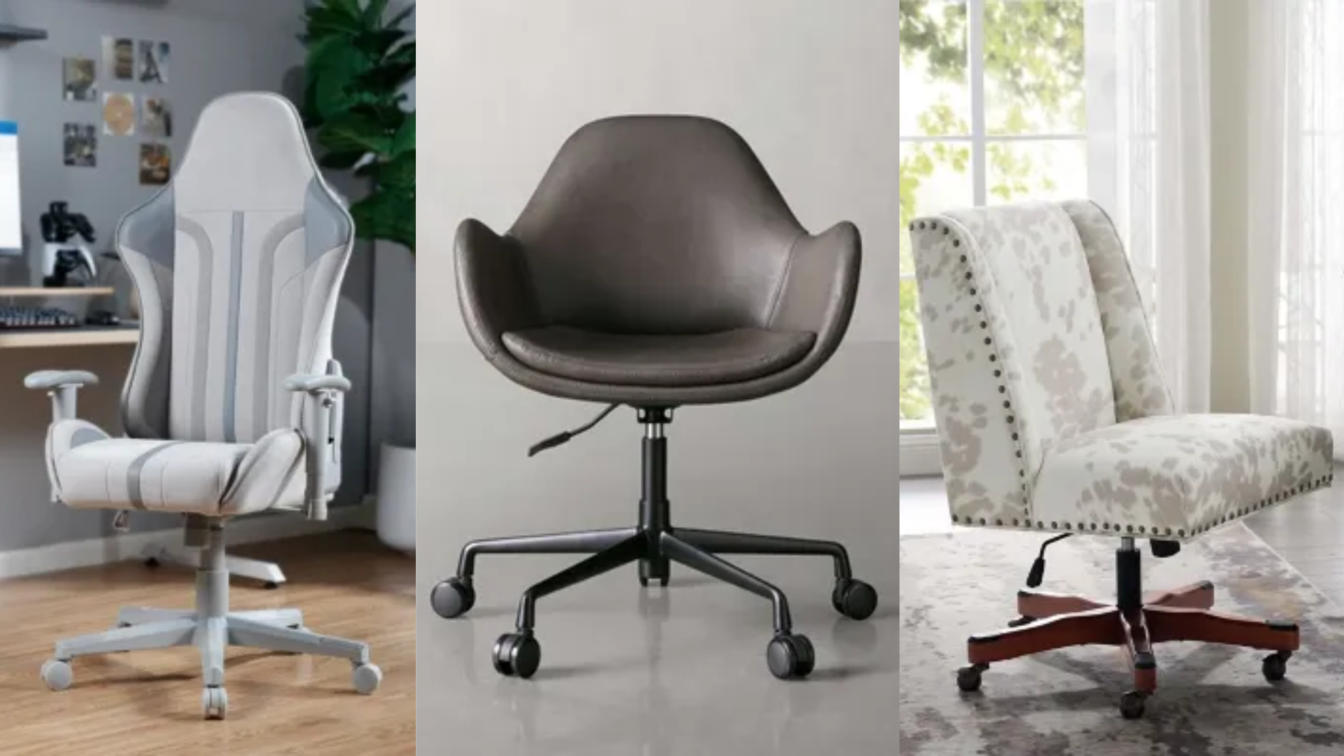 X Rocker Mysa Gaming Chair (L), Zimmer Desk Chair - CARBON (C), Willis Office Chair (R)