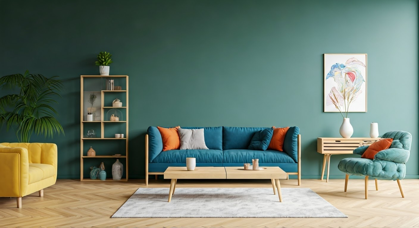 Modern living room with trendy furniture