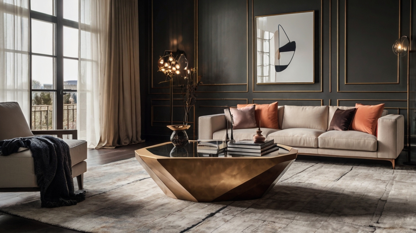 Living room with geometric coffee table
