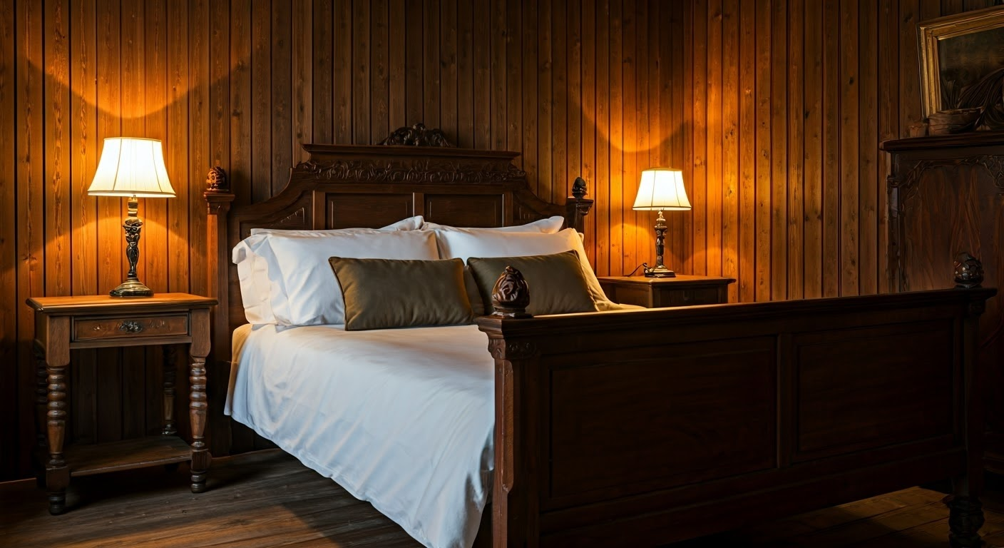 Antique bed in rustic bedroom