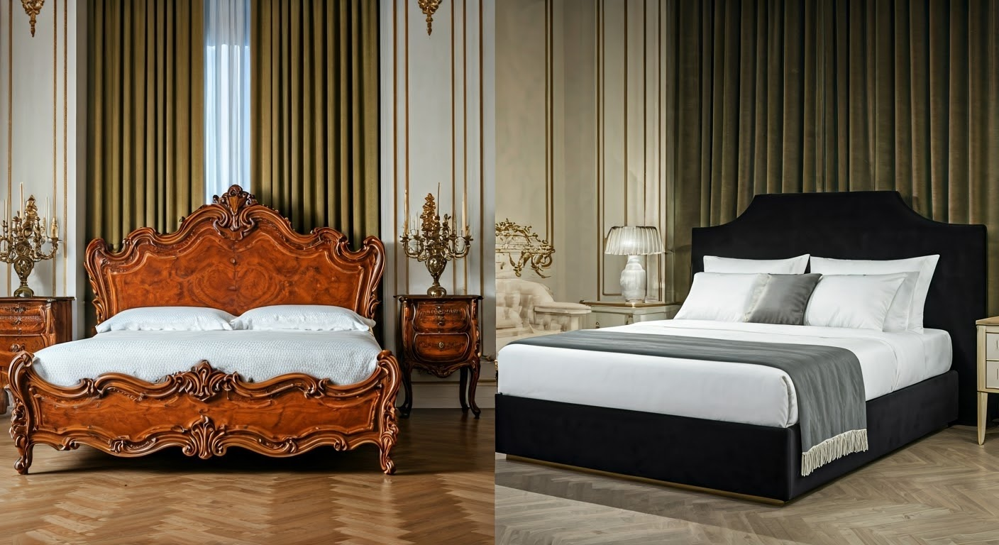 Comparison of antique and modern beds