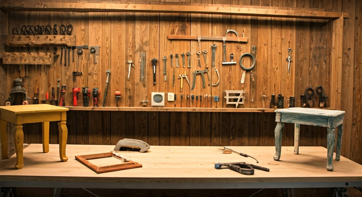 DIY workspace with upcycled projects