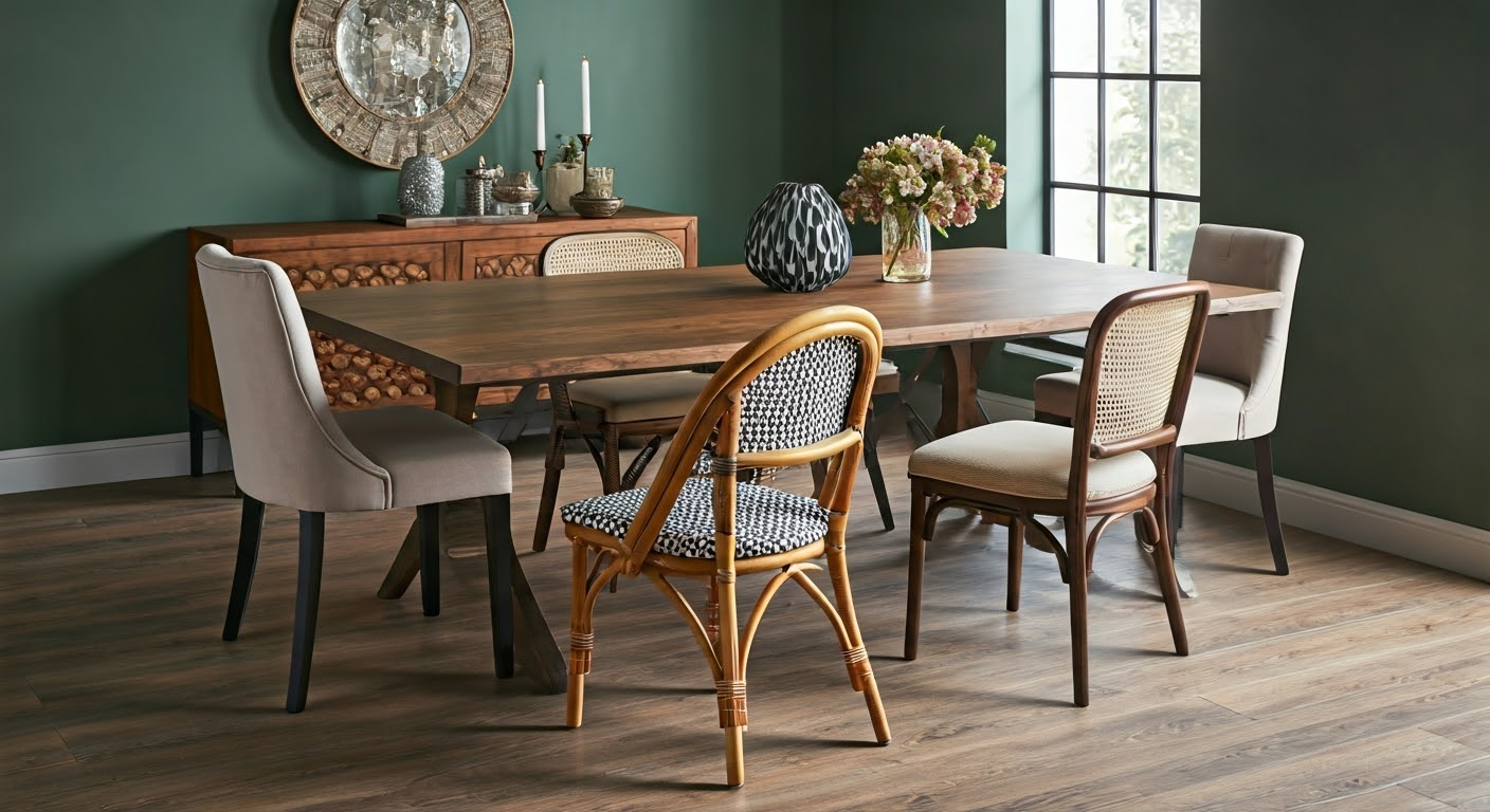 Eclectic dining table and chairs