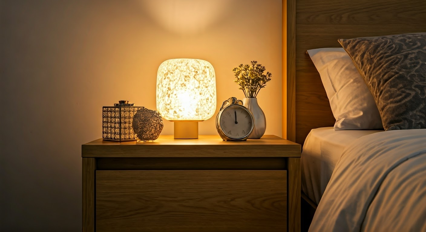 Decorated nightstand with items