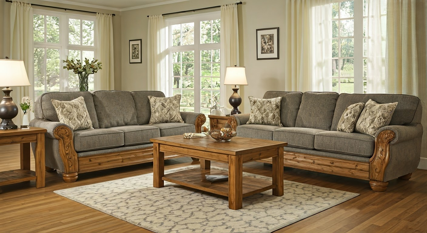 Stylish living room with oak furniture