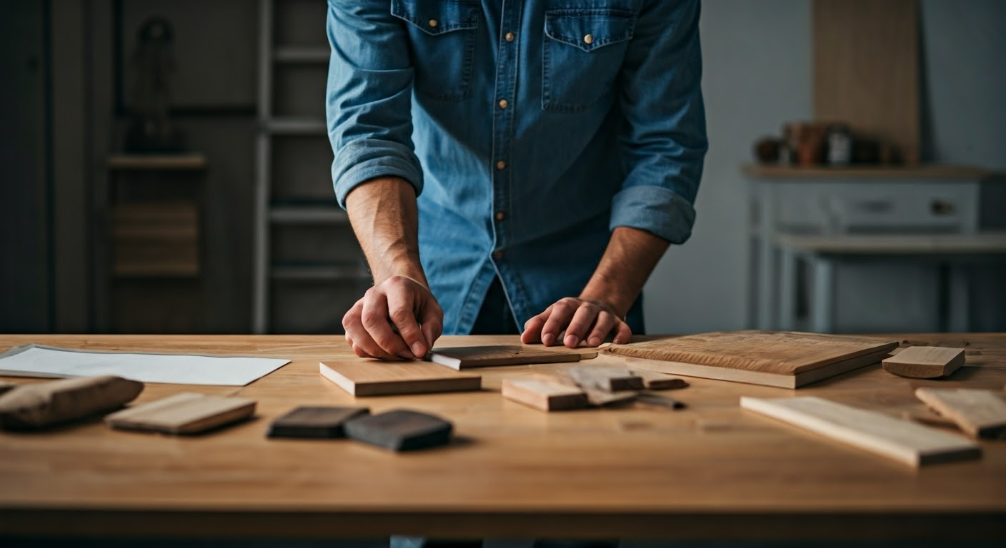 Person evaluating wood samples