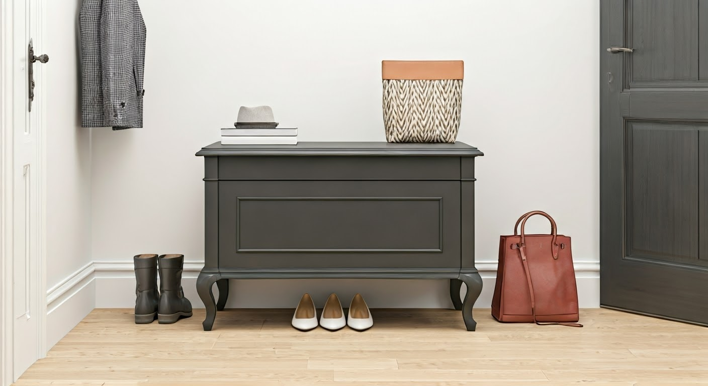 Small entryway with storage chest