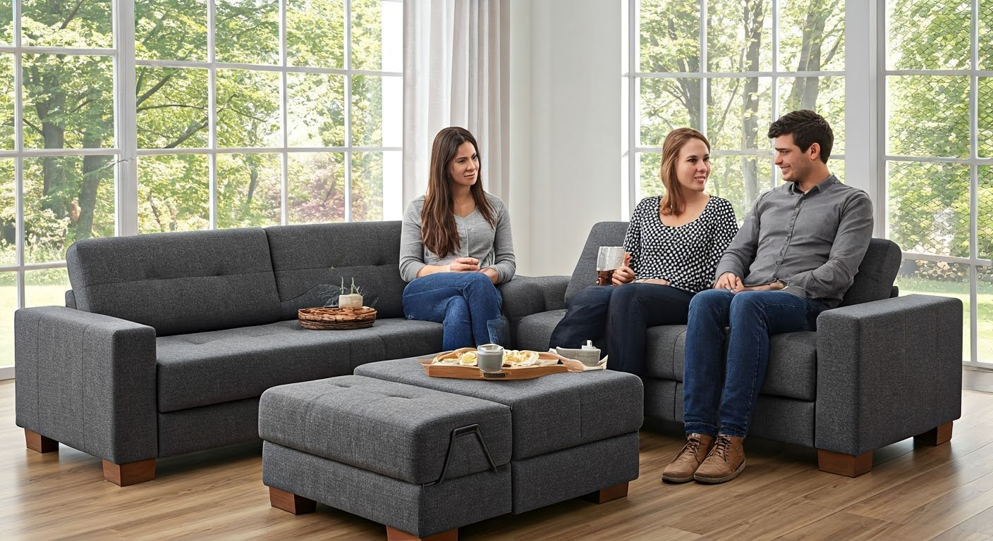 Convertible sofa table in use